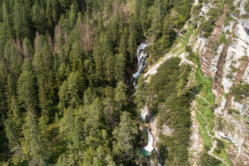 aerial view of one of the waterfalls in the val di fanes trentino alto adige italy