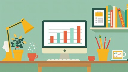 An upscale business suite with a sleek and clean aesthetic, featuring a monitor displaying detailed website traffic data for digital marketing purposes. 