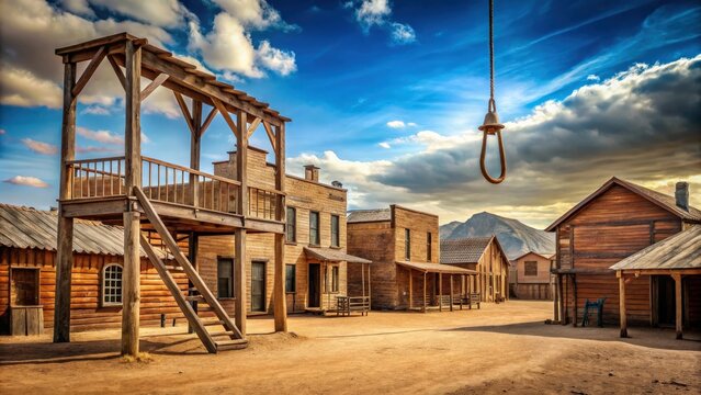 Old western town with a gallow and saloon, capturing the essence of the wild west