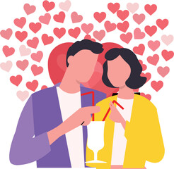 A boy and a girl share a glass.