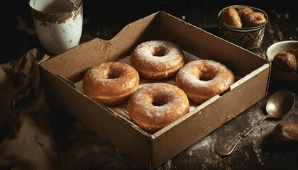 overhead shot: box of donuts