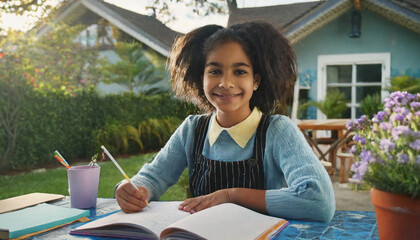 young man studying in the patio of his house