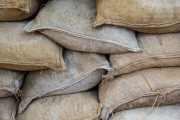 protective structure made of sandbags, for protection close-up background
