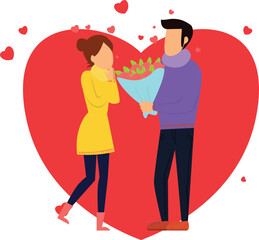 Boy giving flowers to girl on Valentine's Day.