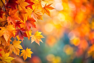 Vibrant Autumn Leaves in Corner with Soft Blur Background