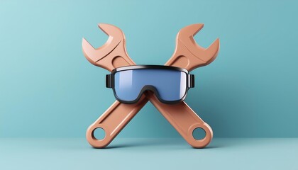 A creative composition featuring protective goggles crossed with adjustable wrenches, symbolizing safety in tool usage.