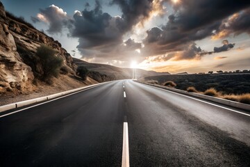 Naklejka premium Empty Wide Road with Clear Side for Text