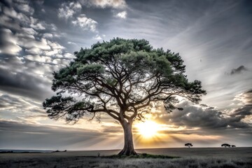 Sunset Behind a Tree with Open Sky
