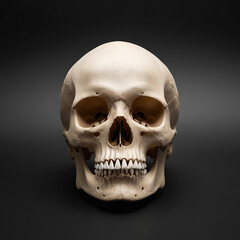 Obraz premium Front view of natural human skull on isolated black background