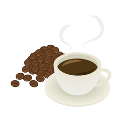 コーヒー豆とホットコーヒー