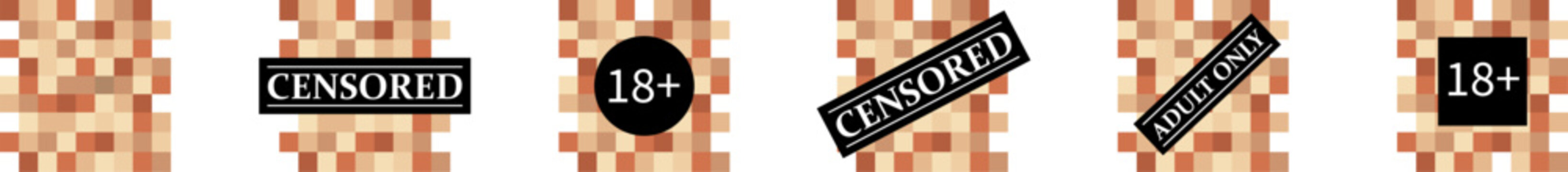 The concept of censorship of the black censor. Censored mosaic sign 18+, censored panel and pixelated distribution of naked body.