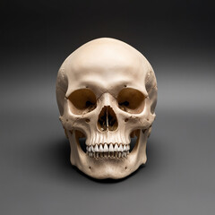 Obraz premium Front view of natural human skull on isolated black background