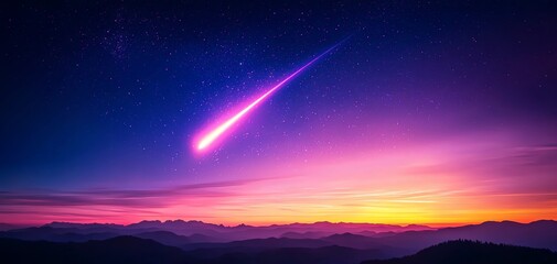 Fototapeta premium A stunning sunset scene illuminated by a bright meteor streaking across a starry sky, creating a magical atmosphere.