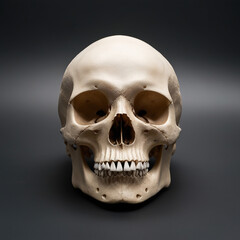 Obraz premium Front view of natural human skull on isolated black background