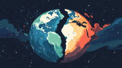 Earth split, dramatic depiction of natural earth divisions