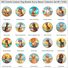 Colorful Dog Breeds Cartoon Characters Sunny Beach Bundle Collection Set 5 of 600 Dog Faces Isolated Part 13