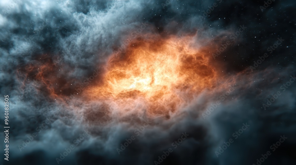 Wall mural a mesmerizing image of an abstract nebula with vivid colors, featuring a mixture of orange and blue 