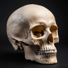 Obraz premium Front view of natural human skull on isolated black background