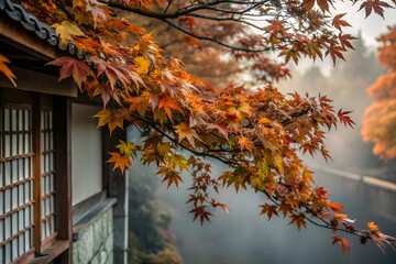 Orange Leaves in Foggy Corner