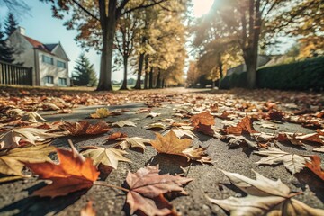 Obraz premium Fallen Leaves on Ground with Open Sky Above