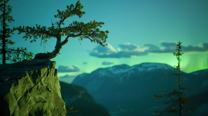 Obraz premium Northern lights green glow lights up Arctic sky creating a captivating aurora display in the northern hemisphere