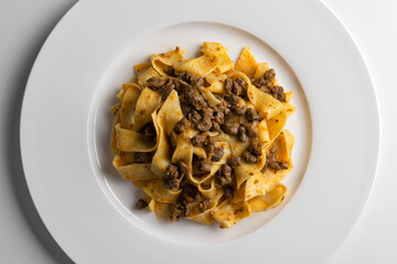 Plate with pappardelle with wild boar ragout sauce