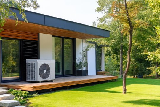 Sunlit Air Source Heat Pump on Residential Property