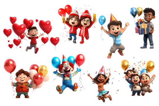 3D celebrating people png element set, transparent background - Powered by Adobe