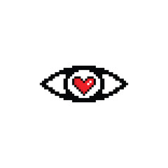 eye 8 bit icon eye with heart  love symbol Pixel art 8-bit for game