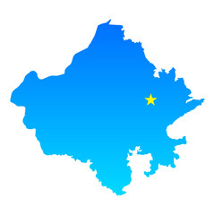 Map of Rajasthan with its capital Jaipur in India with a professional blue style