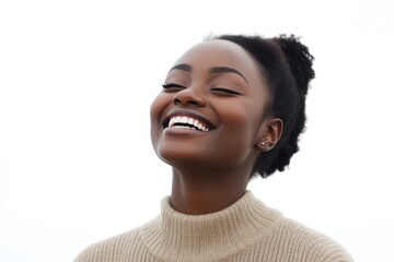 Cheerful Black Woman in Casual Outfit Smiling