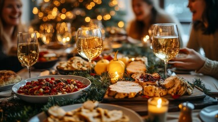 Fototapeta premium Family Enjoying Festive Dinner With Laughter