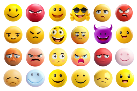 PNG 3D emoji set, transparent background - Powered by Adobe