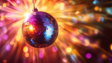 Obraz premium Colorful disco mirror ball nightclub sphere light.