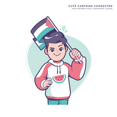 boy character holding flag illustration