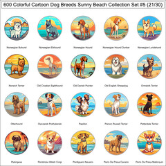 Colorful Dog Breeds Cartoon Characters Sunny Beach Bundle Collection Set 5 of 600 Dog Faces Isolated Part 21