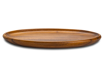 Side view of single empty wooden tray isolated on white background with clipping path.