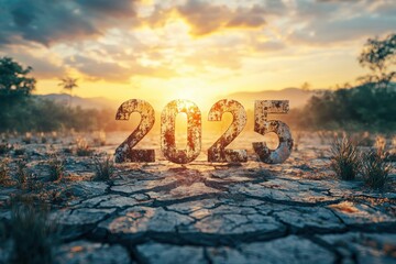 New Year 2025, Dramatic Landscape with Sunset Sky