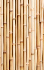 Naklejka premium A close-up view of a bamboo wall, showcasing the natural texture and warmth of bamboo material in a beautifully arranged pattern.