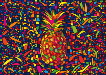 pineapple and leaves design glass stained moses
