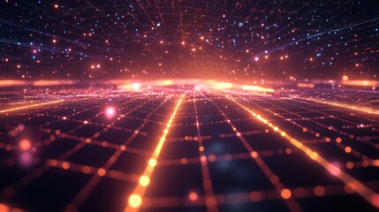 Obraz premium Space grid with glowing lines, creating a futuristic and digital cosmic landscape.