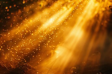 Obraz premium Golden beam of light reflecting on water surface, creating abstract flowing textures with a mysterious and tranquil atmosphere, impressionistic style.