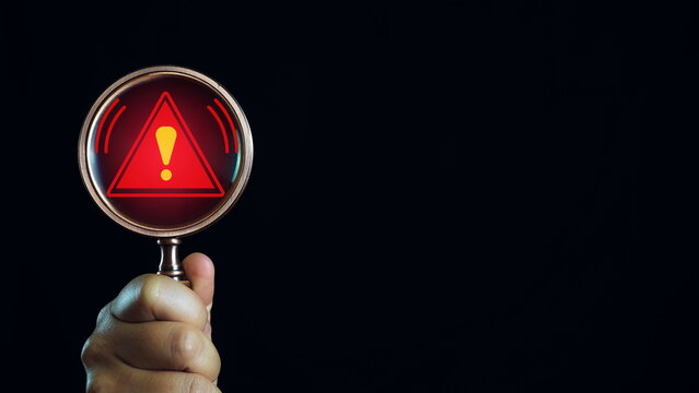 System warning caution sign for notification error.Data network protection.System warning caution alert, scam virus attack on firewall for notification error and maintenance. 