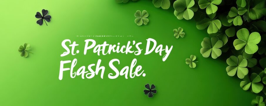 Vibrant St. Patrick's Day flash sale banner featuring green shamrocks and festive design elements for seasonal promotions - Powered by Adobe