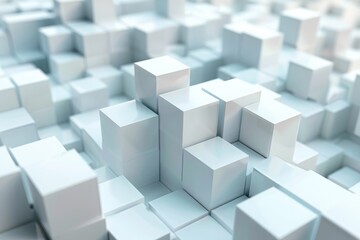 Random shifted white cube boxes block background wallpaper banner with copy space, minimalistic, smartphone camera, wide-angle, dusk, grid, digital, surrealism, soft artificial light