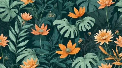 layered botanical elements vector art background