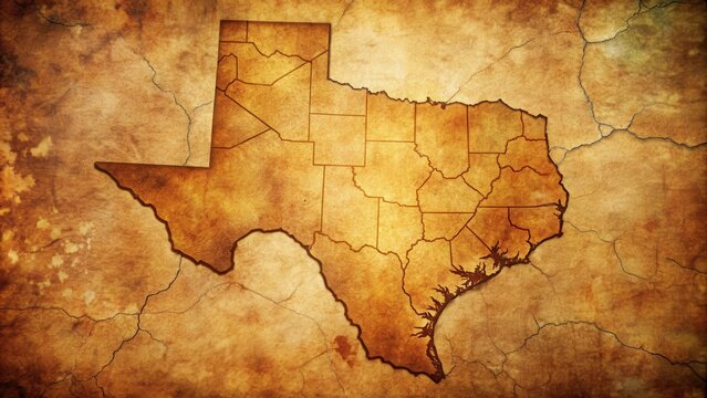 Vintage map of Texas on cracked paper background