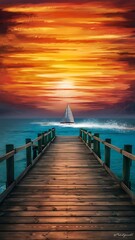 Fototapeta premium Pier with sky on sunset