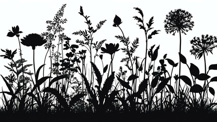 Naklejka premium botanical silhouettes vector art background