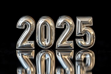 Reflective metallic 2025 New Year number sign